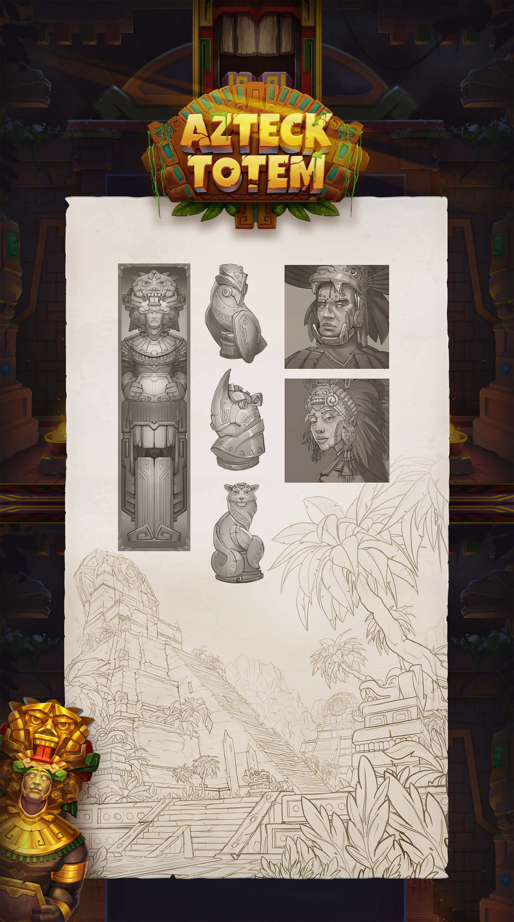 Aztec totem slot character design